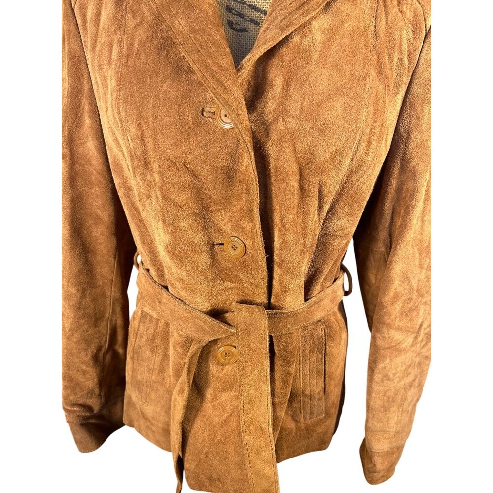 Vintage Brown Suede Womens Blazer Jacket By Bermans Size 14 - Picture 11 of 14
